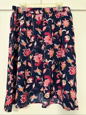 LOFT Navy Floral Skirt with Pink & Orange Blooms size Small